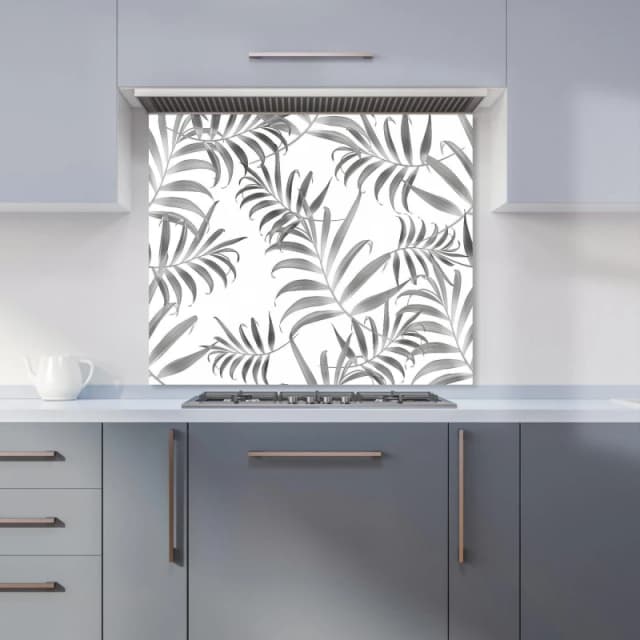 Warren Reed - Designer Hawaiian Style Palm Leaves Kitchen Splashback in Grey Size: 600mm x 750mm Grey Unisex 600mm x 750mm