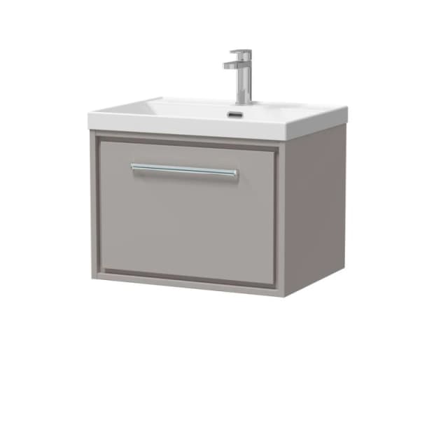Balterley Modern Bathroom 1 Soft Close Drawer Wall Hung Vanity Unit & Rectangular Basin, Pebble Grey, 600mm