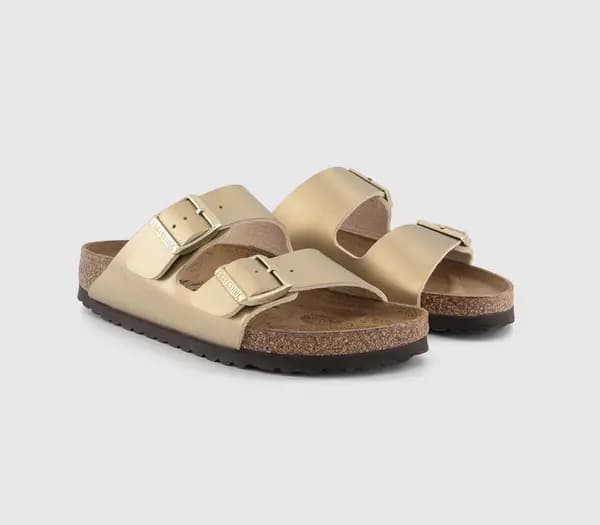 Birkenstock Womens Arizona Two Strap Sandals Glamour Gold In Multi, 5