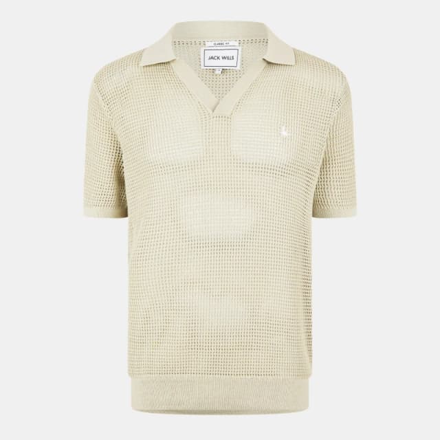 Jack Wills Mens Open Knit Short-Sleeve Polo Shirt Pistachio male S