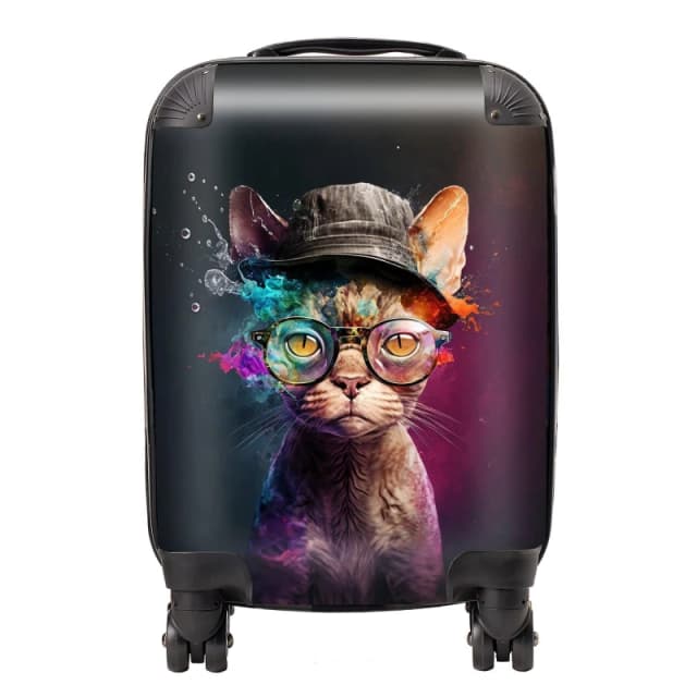 Warren Reed - Designer Devon Rex Cat With Hat Splashart Suitcase Size: Large Multicolor Unisex Large