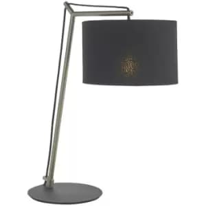 Merano Ravenna Table Lamp Matt Nickel Plate & Black Cotton Fabric
