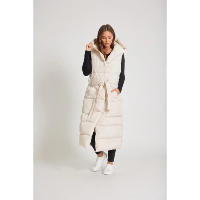 Be You Longline Belted Padded Gilet - Cream Cream 8