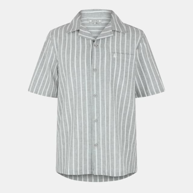 Jack Wills Mens JW Linen Short-Sleeve Plain Shirt Sage Stripe male S