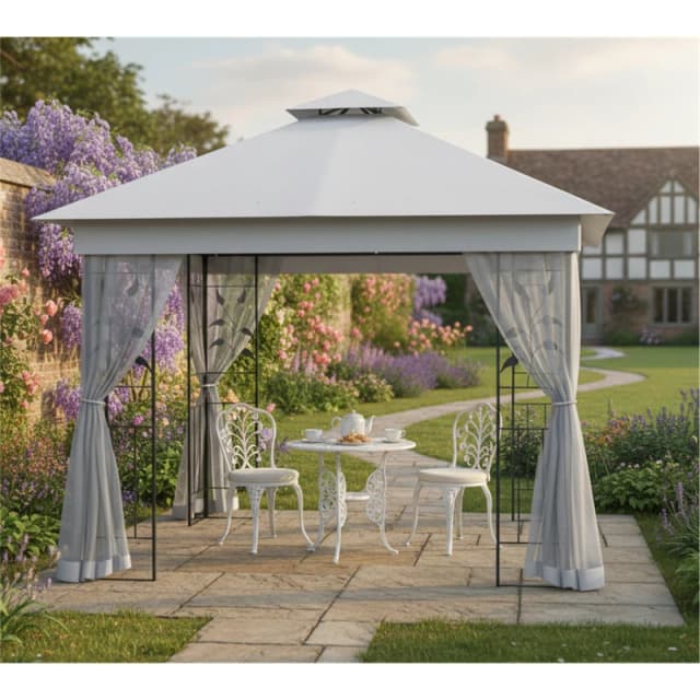 Outsunny Outsunny 3(m) x 3(m) Double Roof Outdoor Gazebo Grey unisex One Size