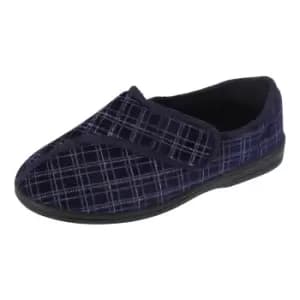 Zedzzz Mens George Touch Fastening Check Velour Slippers (11 UK) (Navy Blue)