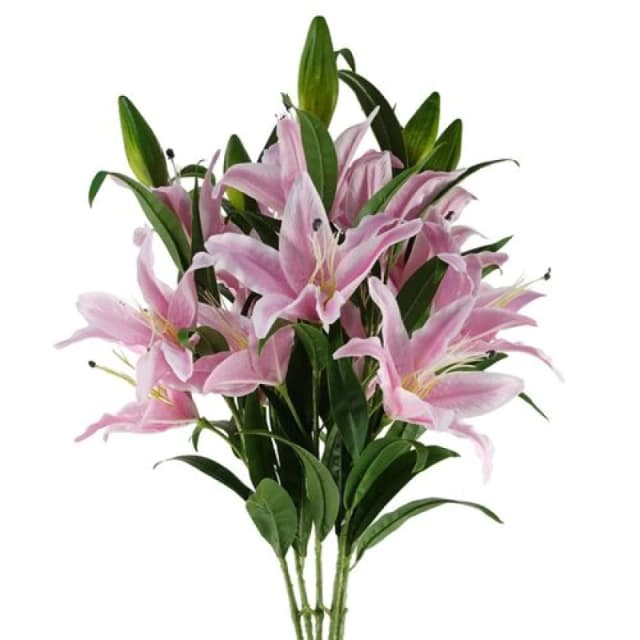 Leaf Pack of 6 x 100cm Large Pink Lily Stem - 3 Flowers Pink