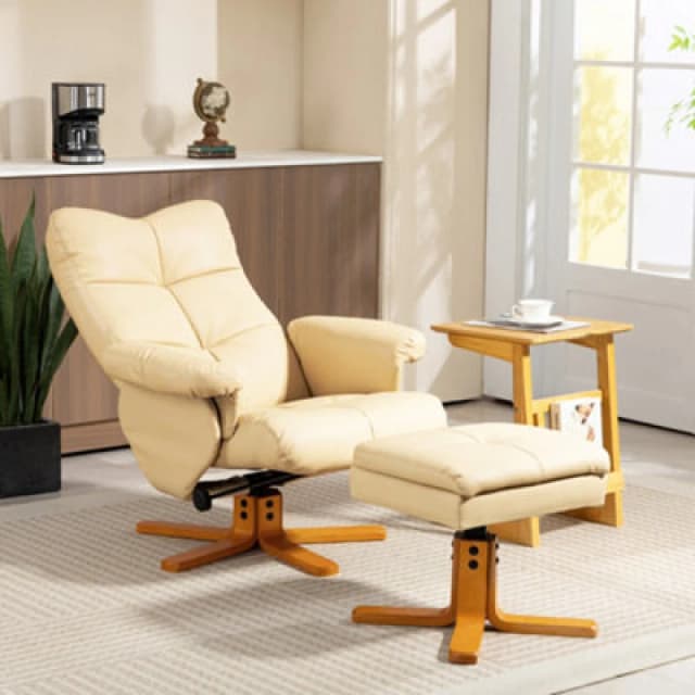 HOMCOM HOMCOM Recliner Chair and Footstool PU Leather Wooden Base, Beige Beige One Size Unisex 5063603065543