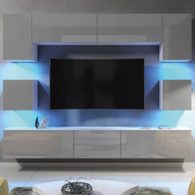 Creative Furniture Panorama Wall TV Unit - White & Grey Gloss Doors & LED Lights Multicolor Unisex
