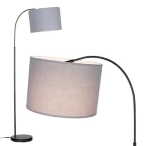 Curva Floor Lamp in Black with Large Grey Shade