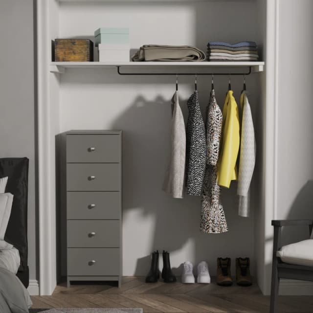 Portland 5 Drawer Tall Bedside Cabinet In Uniform Grey & Dusk Grey (Ready Assembled)