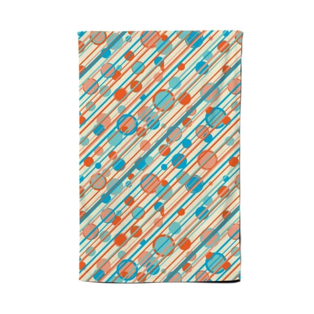 Warren Reed - Designer Retro Stripes & Circles Tea Towel in Blue Blue Unisex