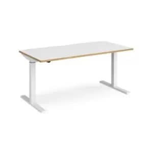 Height Adjustable Desk Rectangular Desk 1600mm White/Oak Tops With White Frames 800mm Depth Elev8 Mono