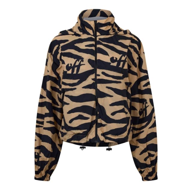 Off White Womens Zebra Animal Print Long Sleeve Zip Tracksuit Top Beige/Black female 4 (3XS)
