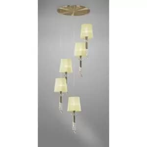 Tiffany pendant light 5+5 Bulbs E27+G9 Spiral, antique brass with cream shades & transparent crystal