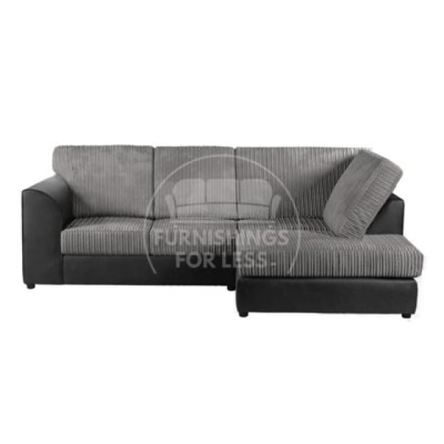 Furnishings For Less UK Luxor Black And Grey Jumbo Cord 4 Seater Corner Sofa Right Hand Facing - Full Back