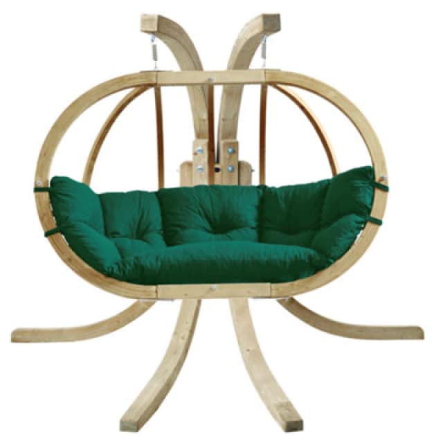 Amazonas Globo Royal Double Egg Chair Set - Spruce Stand, Cushioned in Dark Green Size: 2 Person Dark Green Unisex 2 Person