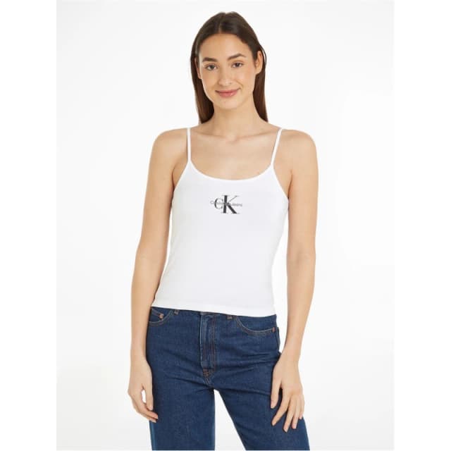 Calvin Klein Jeans Monologo Strappy Tank Top Bright White female 8 (XS)