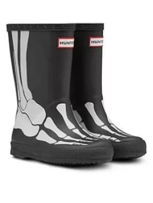 Hunter Hunter Original Kids First Classic Skeleton Print Wellington Boot, Black, Size 10 Younger
