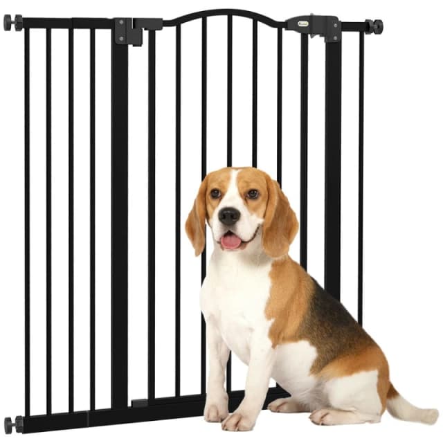 PawHut 74-87cm Adjustable Metal Pet Gate w/ Auto-Close Black D06-094V02BK