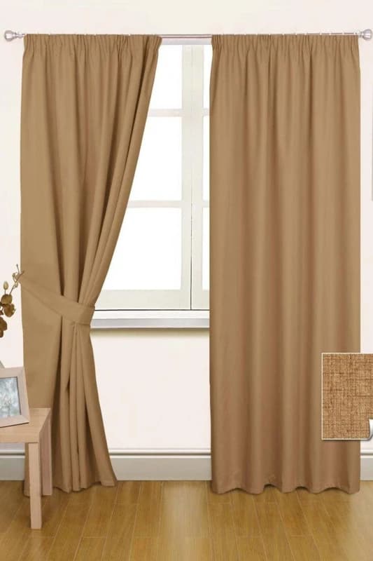 Homescapes Thermal Pencil Pleat Blackout Curtain Pair Beige
