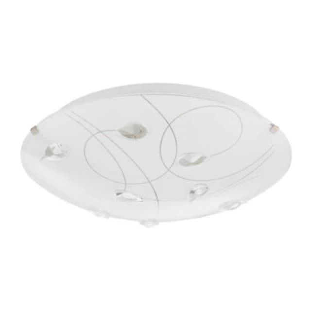 Happy Homewares Traditional Classic Opal White Glass Flush Ceiling Light With Crystal Drops