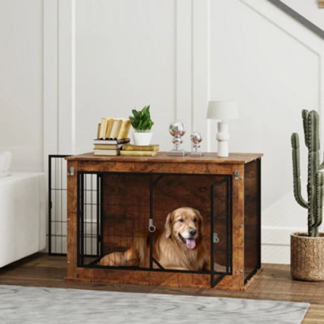 PawHut Dog Crate Furniture with Flip-up Top, 2 Doors Brown