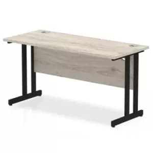 Impulse 1400 x 600mm Straight Desk Grey Oak Top Black Cantilever Leg