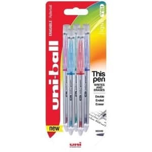 Uni-Ball Signo TSI UF-220 Erasable Rollerball Pen with Twin Tip Eraser Assorted Colours Pack of 5
