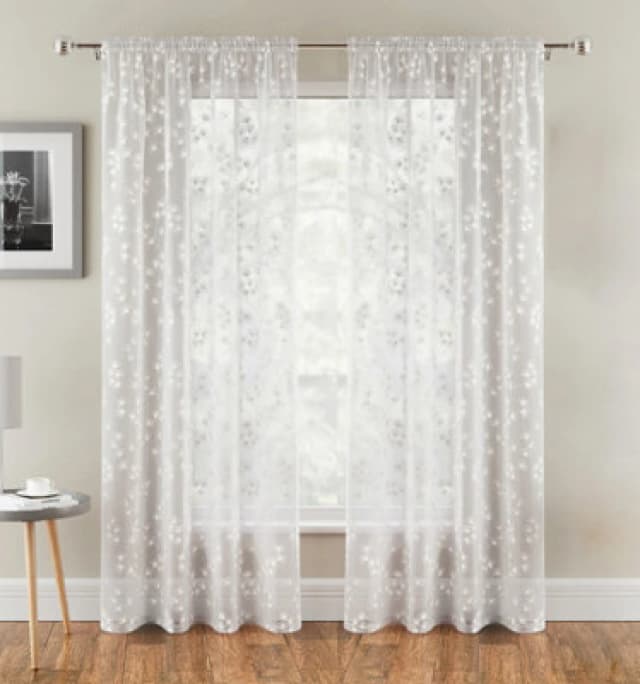 Tyrone Textiles Delila Leaf Print Voile Panel - Pair White unisex 145x122cm