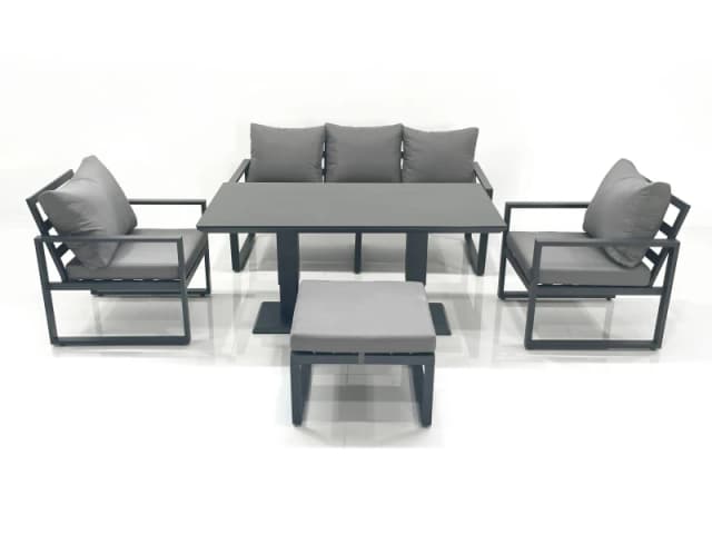 Fimous Outdoor Aluminium Garden Furniture Set with Adjustable Rising Lifting Dining Table 3 Seater Sofa 2 Chair Big Footstool Dark Grey Dark Grey Unis
