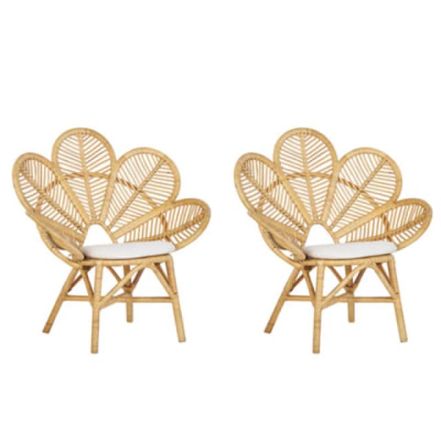 Beliani Set Of 2 Peacock Chairs Florentine Rattan Natural