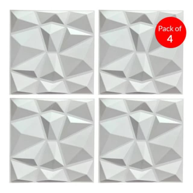 Ener-J 3D Pvc Wall Panel Faceted Diamond Design White Size 500X500X1mm (Pack Of 4)