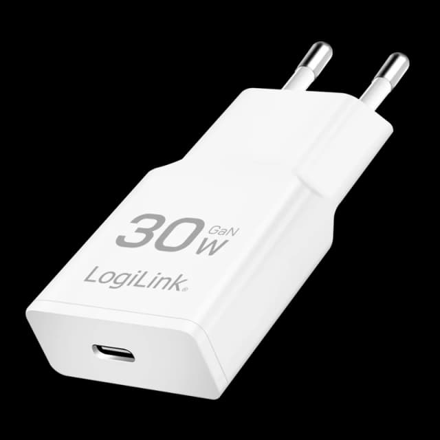 LogiLink USB Wall Charger. 1port. GaN. USB-CF. PD 30W. slim. white
