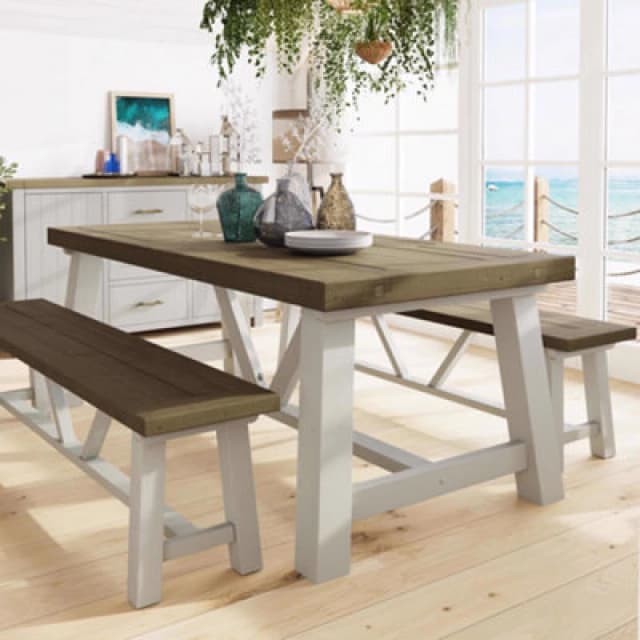 FWStyle 2M Handmade Solid Reclaimed Truffle Pine Large Dining Table Brown