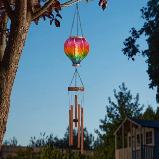 Smart Garden Solar Rainbow Flaming Hot Air Balloon Garden Patio Light Windchime