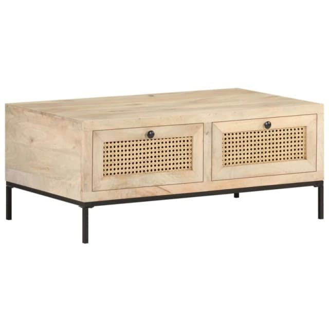 VIDAXL Coffee Table 90x50x37cm Solid Mango Wood and Natural Cane Vidaxl 8720286066645