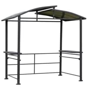 Outsunny Bbq Patio Canopy Gazebo With Interlaced Polycarbonate Roof 2 Shelves - Grey