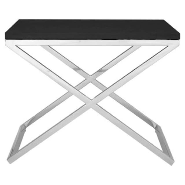 Orsina White And Black End Table, Modern Rectangular Side Table, Wood And Metal Side Table, Metal Bedside Table
