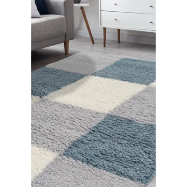 Homemaker Snug Blocks Shaggy Rug - Blue Blue 120x170cm
