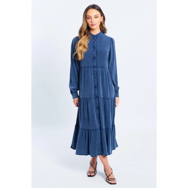 Be You Tiered Denim Midi Dress - Blue Blue 8