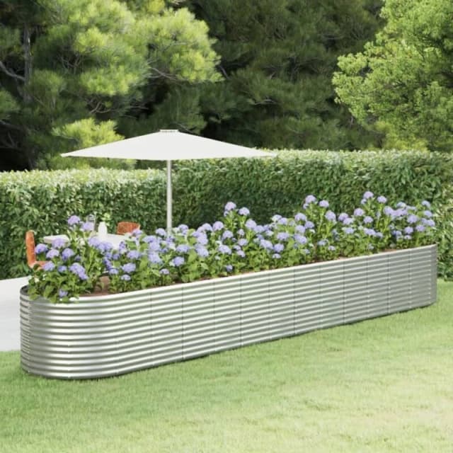 vidaXL Garden Raised Bed Silver 554x100x68cm Powder-coated Steel, Silver 319087