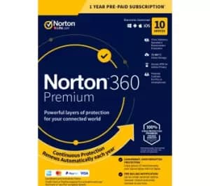 Norton 360 Premium EU Key (1 Year / 10 Devices) + 75 GB Cloud Storage