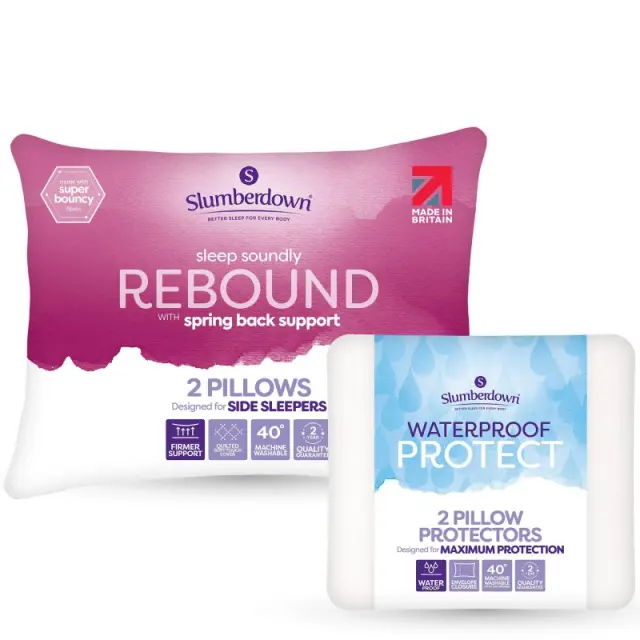 Slumberdown Rebound Pillows & Waterproof 2 Pack Protector White unisex 2 Pack