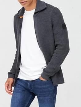 Hugo Boss Kelbow Wool Blend Zip Through Knitted Jumper Grey Size L Men