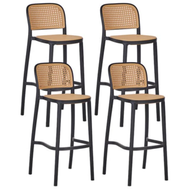 Beliani Set Of 4 Bar Chairs Plose Synthetic Material Beige