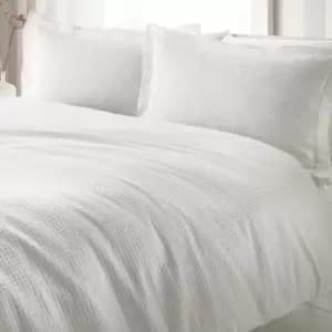Waffle Textured 100% Cotton Duvet Cover Set White / King