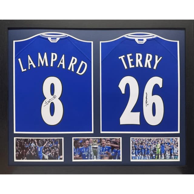 AllStarSignings Ltd Lampard Terry double signed Chelsea shirt display Blue unisex One Size