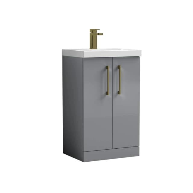 Balterley Level Modern Bathroom 2 Soft Close Door & Mid-Edge Vanity Unit Basin, Satin Grey, 500mm