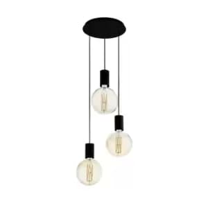 Pendant Ceiling Light 3 Bulb Different Length Cable Colour Black Bulb E27 3x40W
